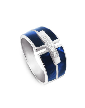 Bague or blanc 750/1000ème résine nacrées et diamants CLOZEAU F436DBPG Collection Héléna