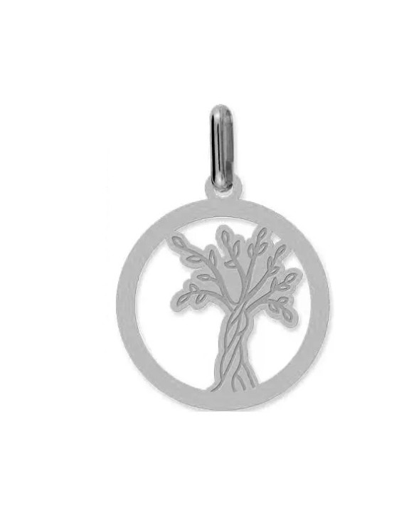 Médaille ronde ajourée Arbre de Vie or blanc 375/1000ème