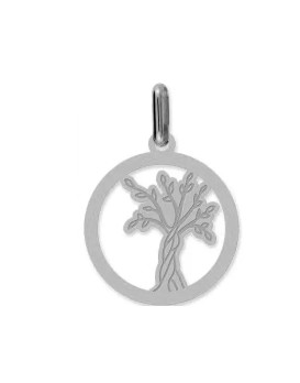 Médaille ronde ajourée Arbre de Vie or blanc 375/1000ème