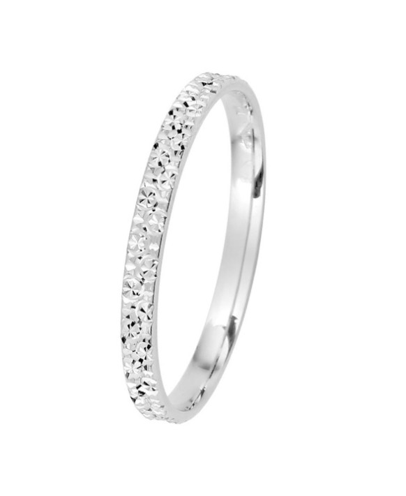 CHARLENE – Alliance femme fine 2 mm en or blanc 750/1000 (18 carats) facettée effet diamant