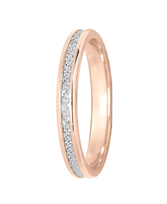 Alliance Alba en or rose et or blanc 750/1000ème, finition facettée effet diamant, largeur 2,5 mm