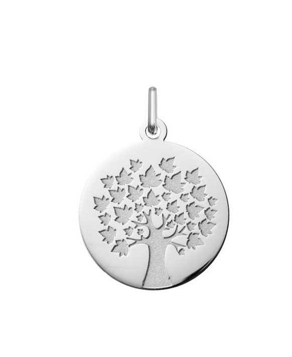 Médaille ronde Arbre de Vie en argent - 18mm motif satiné