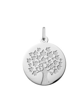 Médaille ronde Arbre de Vie en argent - 18mm motif satiné