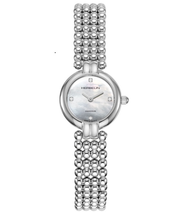 Montre femme Herbelin 17433B89 Collection Perles en acier 316L avec cadran en nacre et diamants