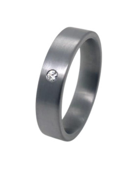 ARES – Alliance homme en tantale 5 mm finition Pure Flat Gun avec diamant (tantale pur 999/1000)