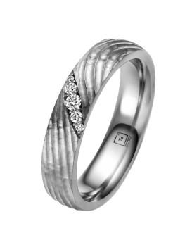 Alliance femme HELIOS Diamants en tantale pur 999/1000ème, finition aux motifs ondulants et sertissage de diamants, largeur 4,5 