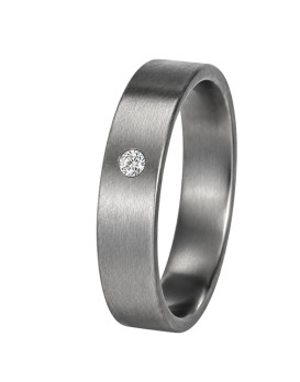 Alliance homme ARES en tantale pur 999/1000ème, profil plat Pure Flat, finition Gun brossée et diamant blanc G-VS de 0,033 carat