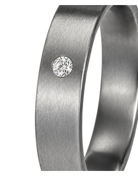 Alliance homme ARES en tantale pur 999/1000ème, profil plat Pure Flat, finition Gun brossée et diamant blanc G-VS de 0,033 carat