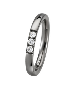 Alliance femme DANAÉ en tantale pur 999/1000ème, finition Shiny polie brillante, sertie de 3 diamants G-VS de 0,05 carat chacun.
