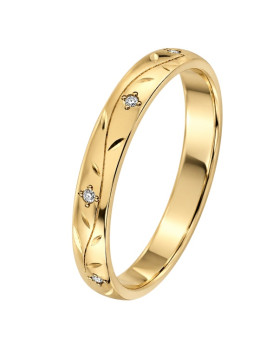 CYRIELLE – Alliance femme en or jaune 750/1000 et diamants : motifs floraux délicats