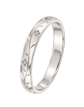 CYRIELLE – Alliance femme en or blanc 750/1000 (18 carats) et diamants : motifs floraux délicats