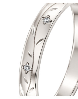CYRIELLE – Alliance femme en or blanc 750/1000 (18 carats) et diamants : motifs floraux délicats