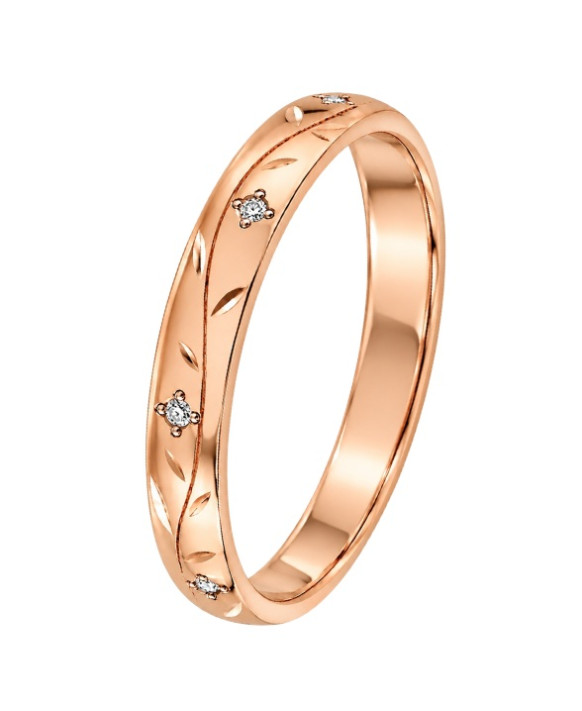 CYRIELLE – Alliance femme en or rose 750/1000 (18 carats) et diamants : motifs floraux délicats