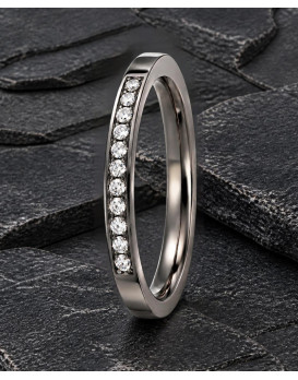 HÉMÉRA – Alliance femme en tantale 2 mm avec 11 diamants (tantale pure 999/1000)