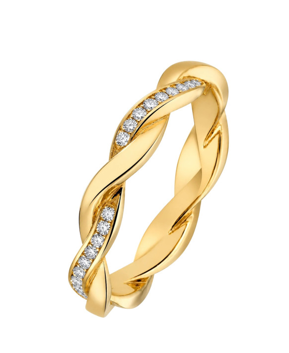 ADELINE – Alliance femme en or jaune 750/1000 (18 carats) et diamants : deux anneaux entrelacés