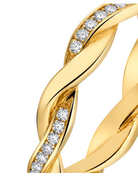 ADELINE – Alliance femme en or jaune 750/1000 (18 carats) et diamants : deux anneaux entrelacés