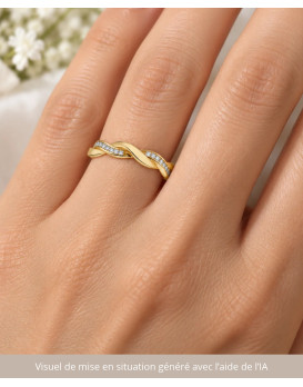 ADELINE – Alliance femme en or jaune 750/1000 (18 carats) et diamants : deux anneaux entrelacés