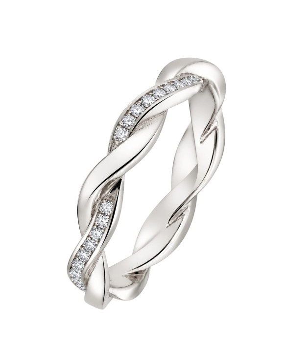 ADELINE – Alliance femme en or blanc 750/1000 (18 carats) et diamants : deux anneaux entrelacés