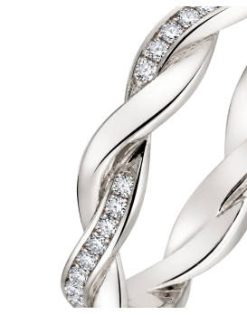 ADELINE – Alliance femme en or blanc 750/1000 (18 carats) et diamants : deux anneaux entrelacés