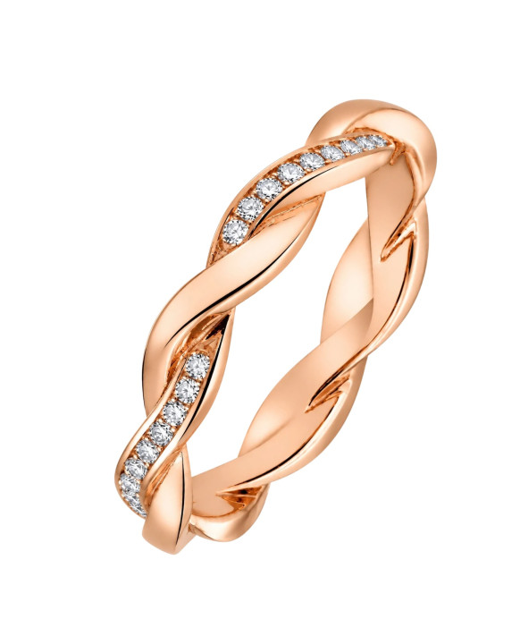 ADELINE – Alliance femme en or ROSE 750/1000 (18 carats) et diamants : deux anneaux entrelacés