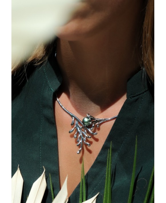 Collier argent, diamants et perle de Tahiti IZA.B FEZ16N002HP Collection Corail