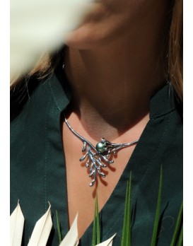 Collier argent, diamants et perle de Tahiti IZA.B FEZ16N002HP Collection Corail