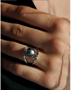 Bague argent, diamants et perle de Tahiti IZA.B, FEZ19R001HP, Collection Corail