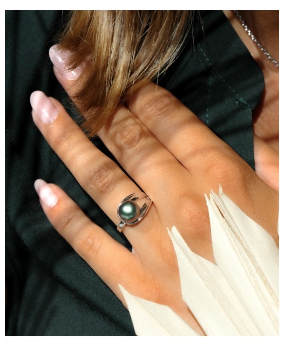 Bague argent et perle de Tahiti IZA.B, NI059BAG, Collection Canopée