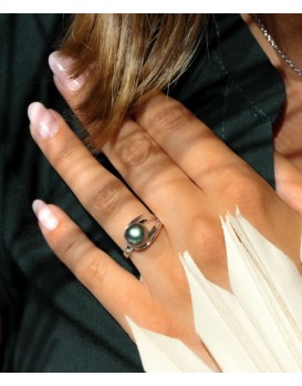 Bague argent et perle de Tahiti IZA.B, NI059BAG, Collection Canopée