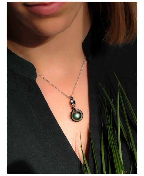 Collier argent, diamant et perle de Tahiti IZA.B, FEZ16N005HP, Collection Flore
