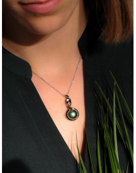 Collier argent, diamant et perle de Tahiti IZA.B, FEZ16N005HP, Collection Flore