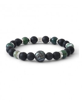 Bracelet homme perle de Tahiti, agates noires, agates mousse IKOBA BRAM18G