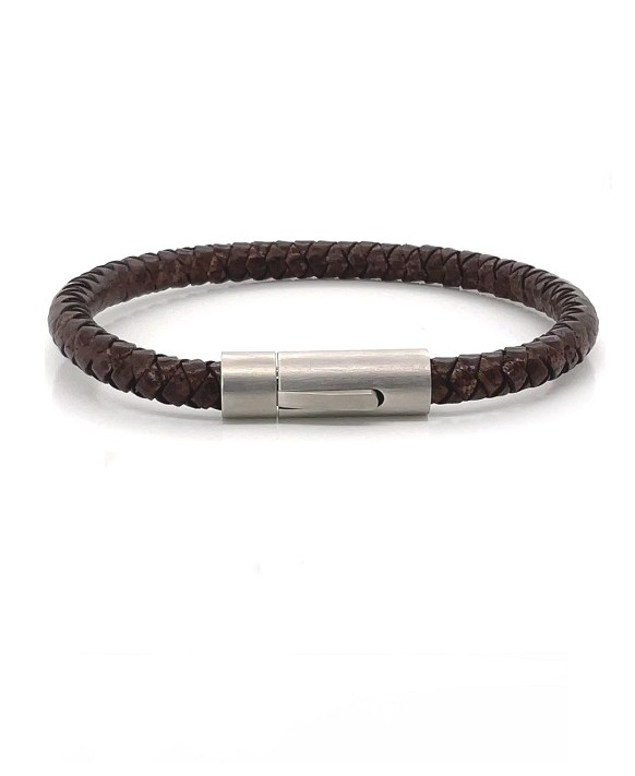 Bracelet homme cuir tressé marron IKOBA BTR001