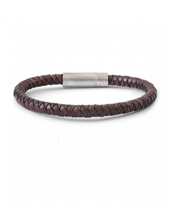 Bracelet homme cuir tressé marron IKOBA BTR001